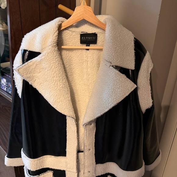 ELOQUII Freya Convertible Patent Leather Sherpa Coat size 14/16 - Picture 6 of 10